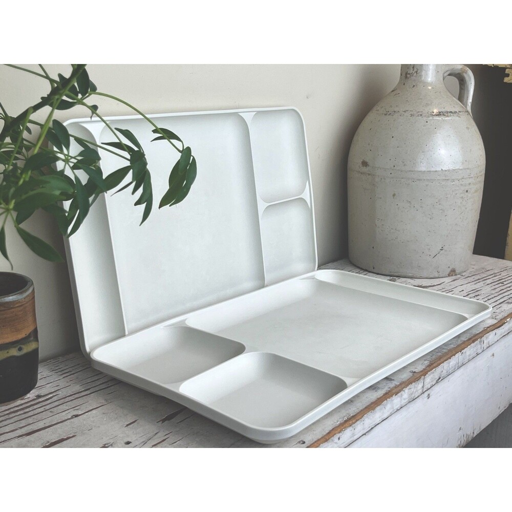Tupperware Divided Trays Set Of 2 Vintage Lunch Camping Picnic Off White / Retro